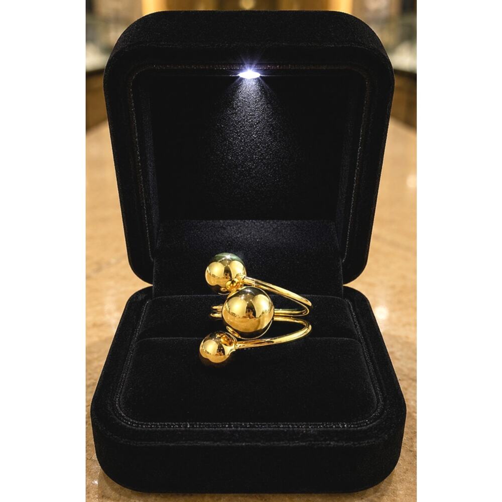Golden Exaggerated Three Ball Open Ring Golden One Size